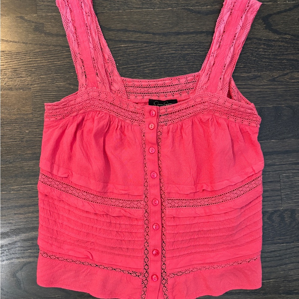 Jessica Simpson Coral Pink Lace Trimmed Feminine Delilah Camisole